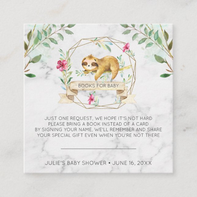 Book Request | Tropical Sloth Baby Shower Enclosure Card (Front)