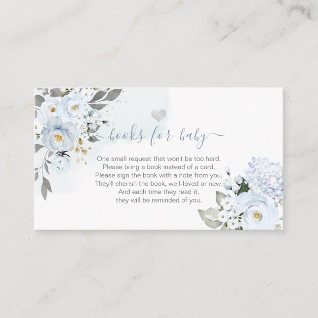 Book Request, Watercolor Dusty Blue Roses Enclosure Card (Front)