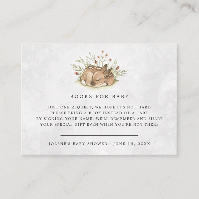 Book Request | Woodland Forest Deer Baby Shower Enclosure Card (Front)
