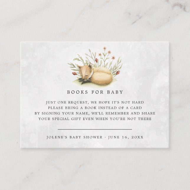 Book Request | Woodland Forest Fox Baby Shower Enclosure Card (Front)