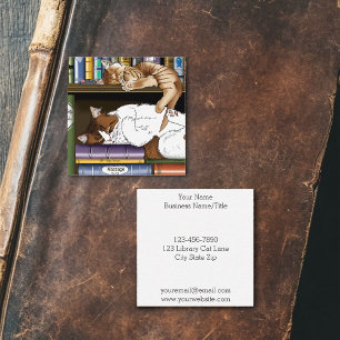 Book Shelf Cats Library Square Business Card