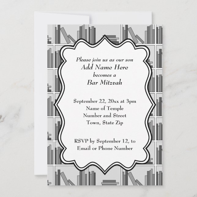 Book Shelf Design Bar Mitzvah Invitation (Front)