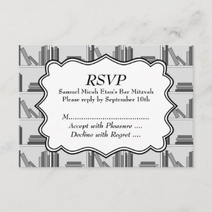 Book Shelf Design Bar Mitzvah RSVP Card