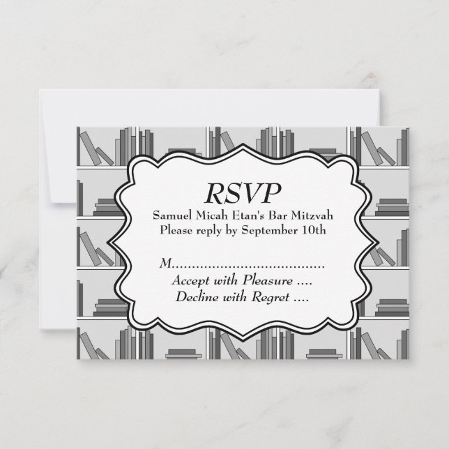 Book Shelf Design Bar Mitzvah RSVP Card (Front)
