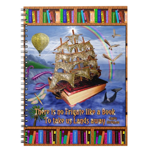 Book Ship Ocean Scene with Emily Dickinson Quote (Front)