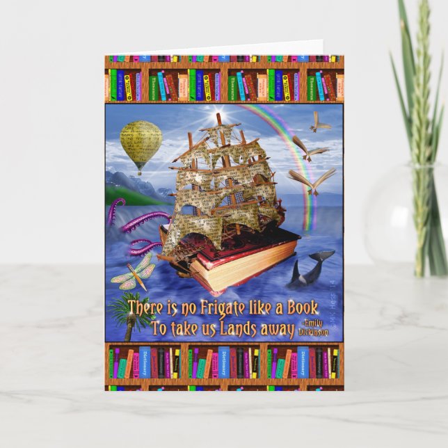 Book Ship Ocean Scene with Emily Dickinson Quote Card (Front)