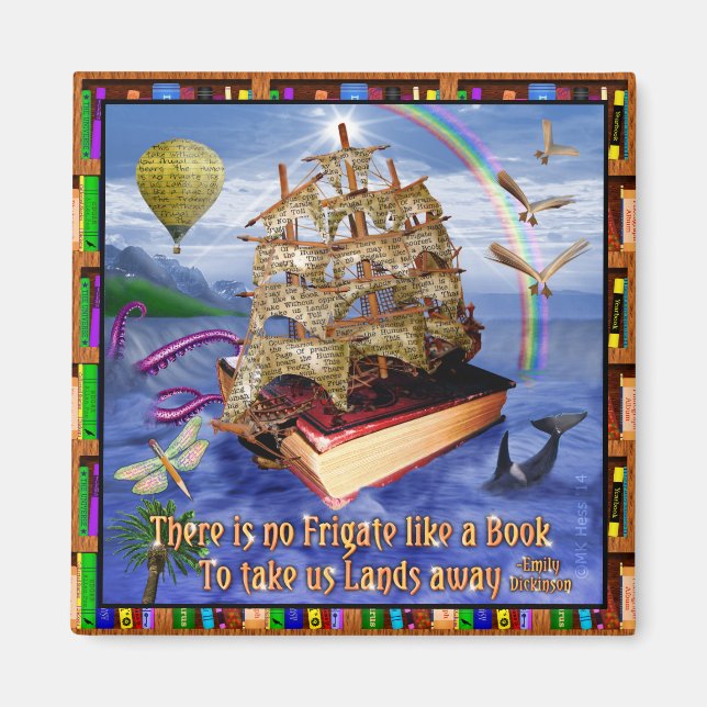 Book Ship Ocean Scene with Emily Dickinson Quote Magnet (Front)