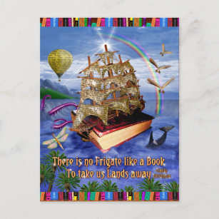 Book Ship Ocean Scene with Emily Dickinson Quote Postcard
