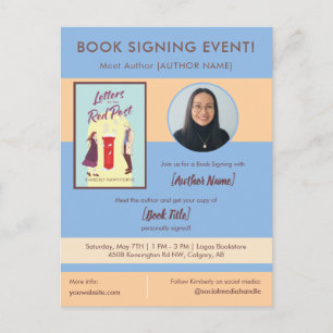 Book Signing Event Author Appearance Blue Postcard