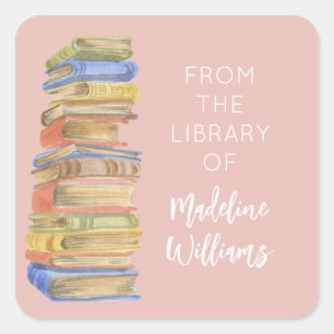 Book Stack From the Library Of Name Bookplate Square Sticker