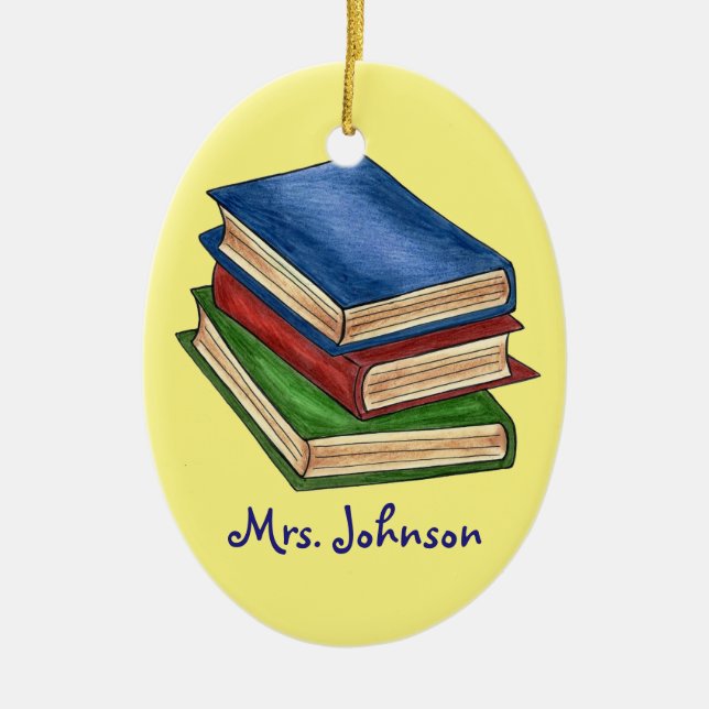 Book Stack Librarian Teacher Reading Education Ceramic Tree Decoration (Front)