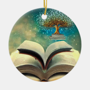 Book Stack Tree & Open Books Ceramic Tree Decoration
