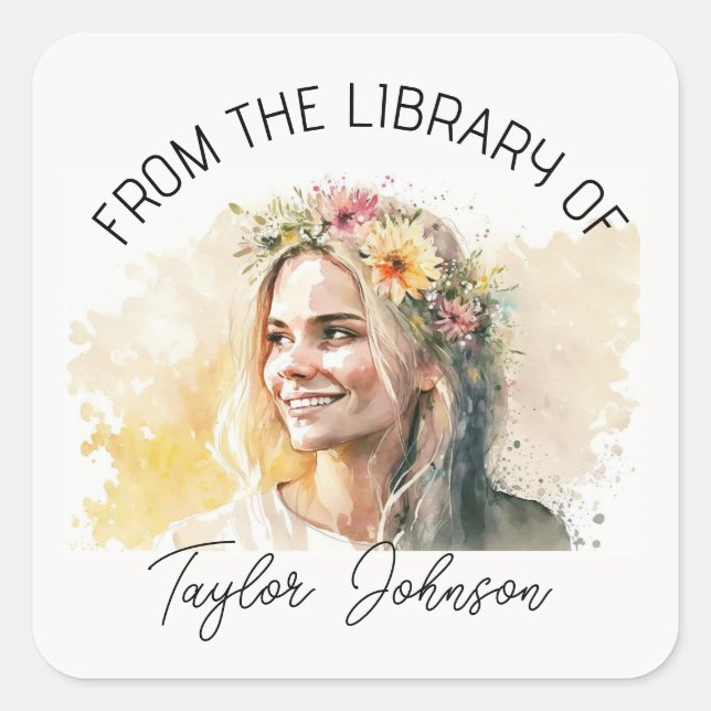 Book stickers, bookplate Custom name blonde girl Square Sticker (Front)