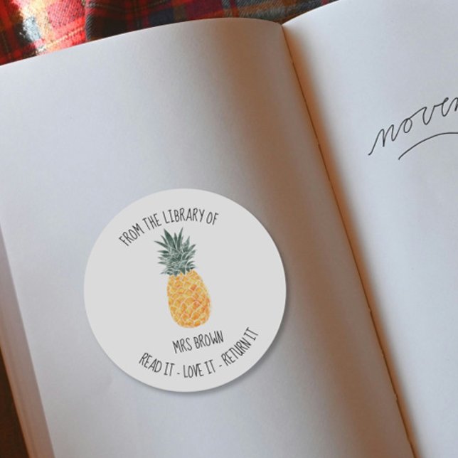 Book stickers Custom Teacher watercolor PINEAPPLE  (Creator Uploaded)