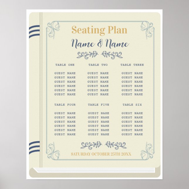 Book Table Seating Wedding Author Library Cream  Poster (Front)
