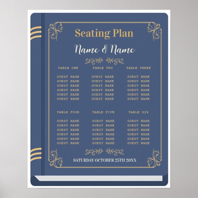 Book Table Seating Wedding Author Library Navy  Poster (Front)