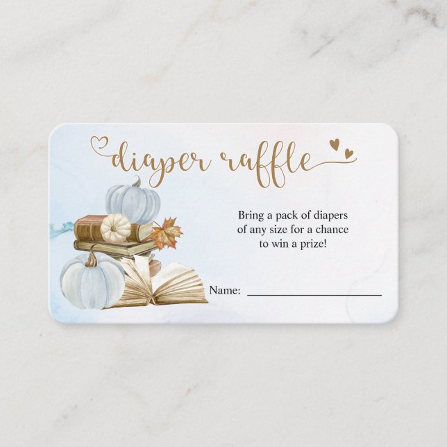 Book Theme Blue Baby Shower Diaper Raffle Card (Front)
