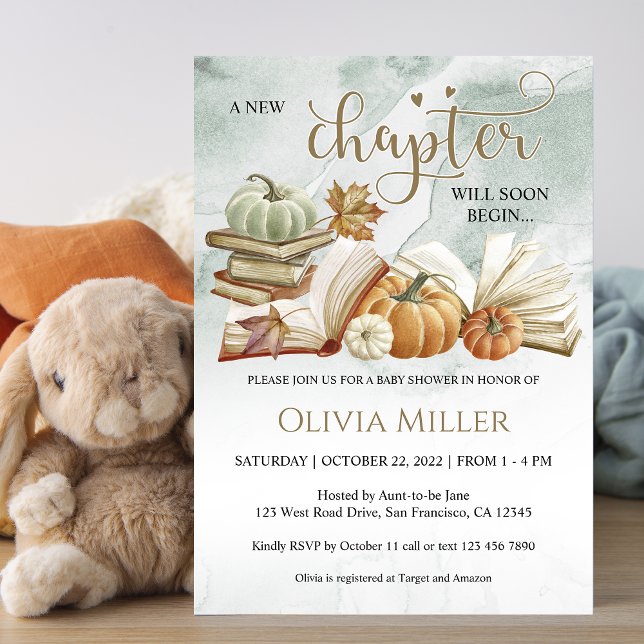Book Theme Green Fall Baby Shower Gender Neutral Invitation (Creator Uploaded)