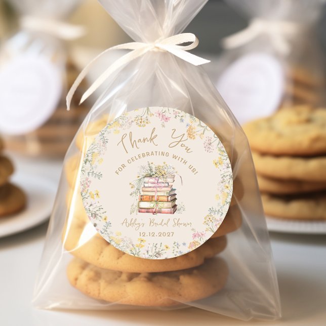 Book Theme Storybook Bridal Shower Classic Round Sticker (Creator Uploaded)