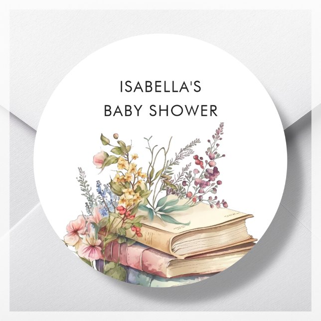Book Themed Baby Shower Favour Classic Round Sticker (Creator Uploaded)