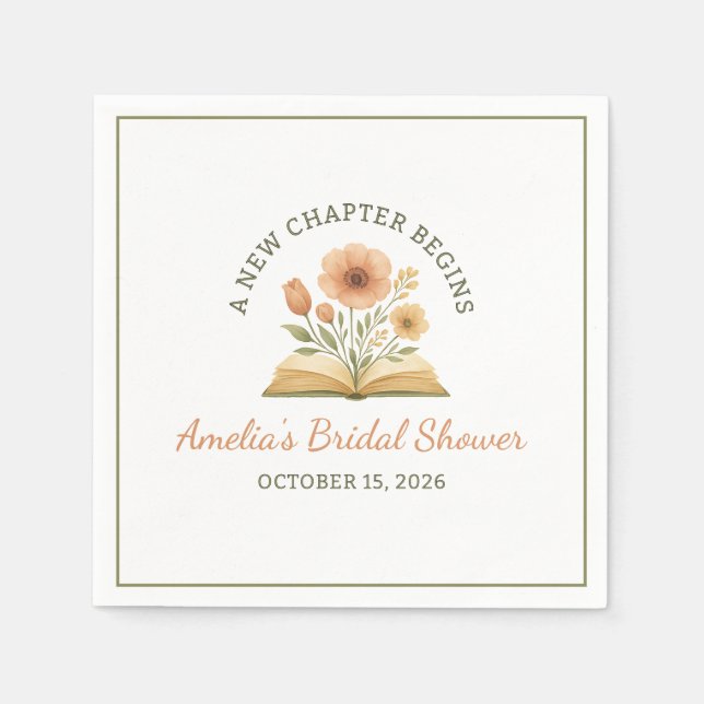 Book Themed Bridal Shower - Watercolor Floral  Napkin (Front)