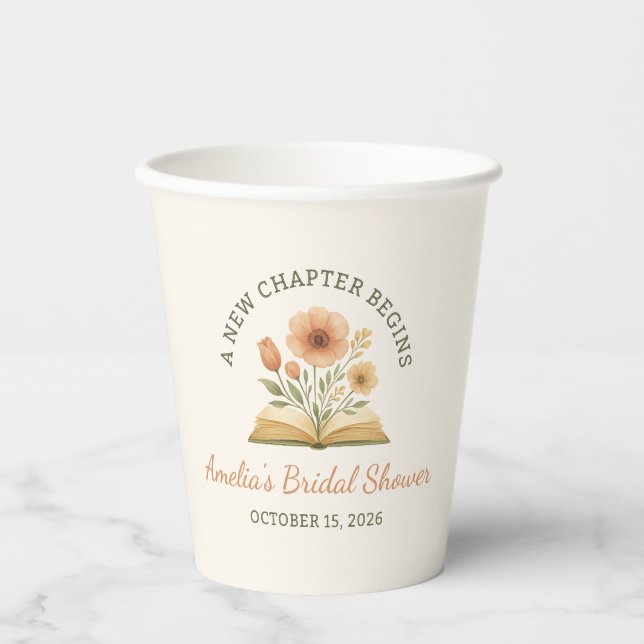 Book Themed Bridal Shower - Watercolor Floral  Paper Cups (Front)