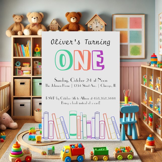 Book Themed First Birthday Party Invitation (Creator Uploaded)