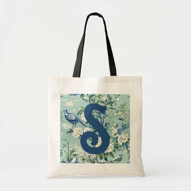 Book Tote Bag - Initial on Chinoisere Pattern (Front)