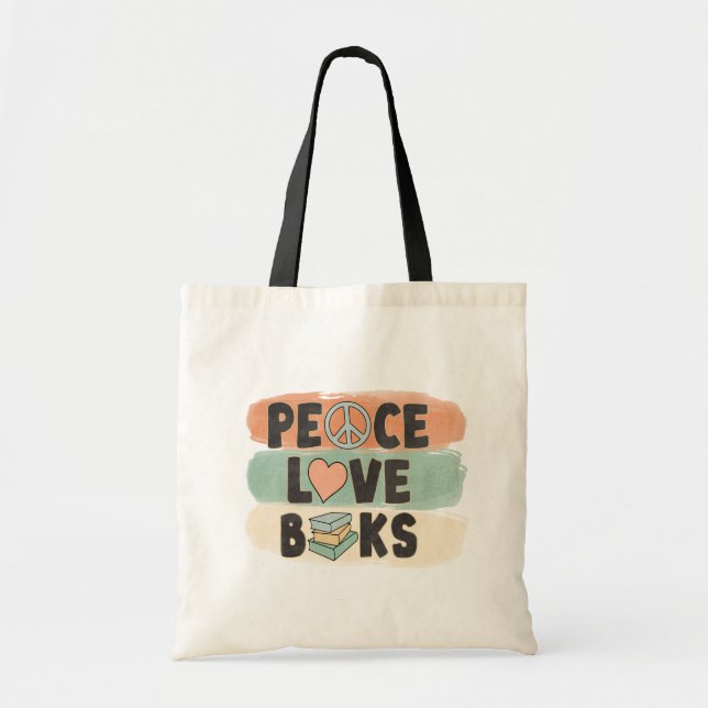 Book Tote Bag - Peace Love Books Design (Front)
