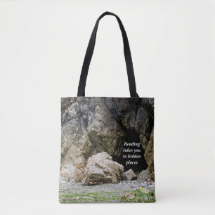 Book tote bag with beautiful beach cave scene