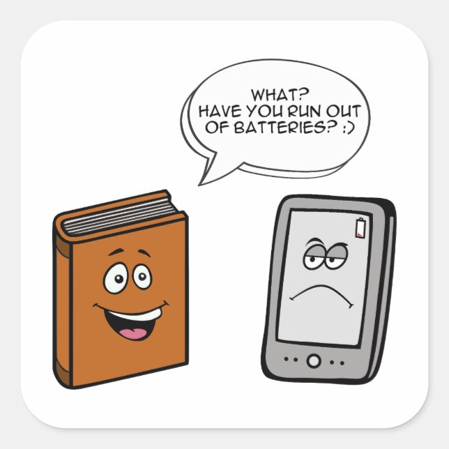 Book vs eBook Square Sticker (Front)