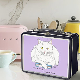 Book White Cat Purple Funny Metal Lunch Box