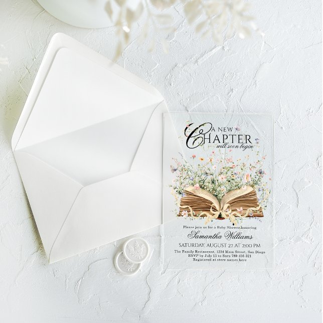 Book Wildflower A New Chapter Begin Baby Shower Acrylic Invitations (Creator Uploaded)