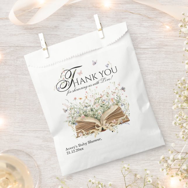 Book Wildflower A New Chapter Begin Baby Shower Favour Bags (Clipped)