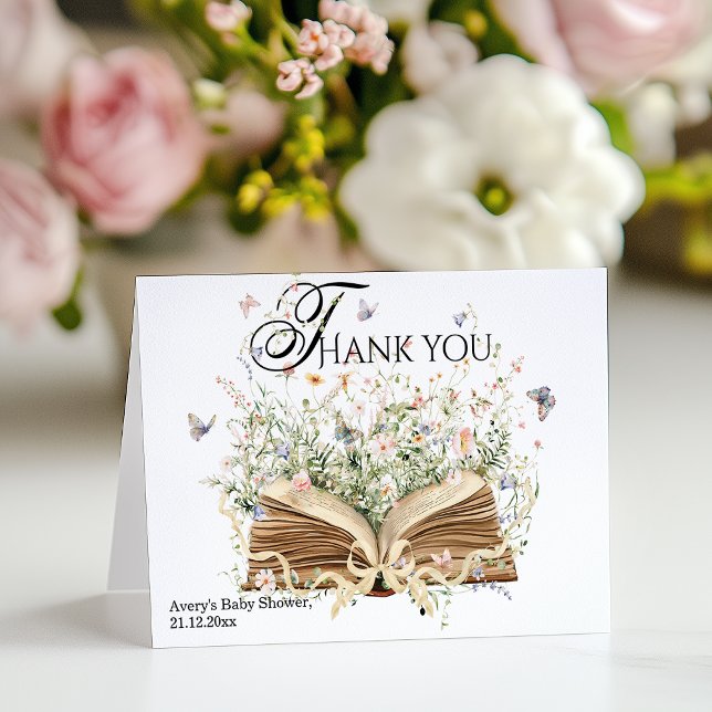 Book Wildflower A New Chapter Begin Baby Shower Thank You Card (Creator Uploaded)