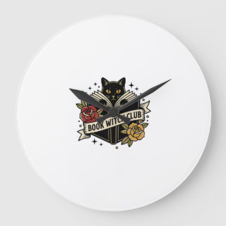 Book Witch Club Cat Logo Large Clock