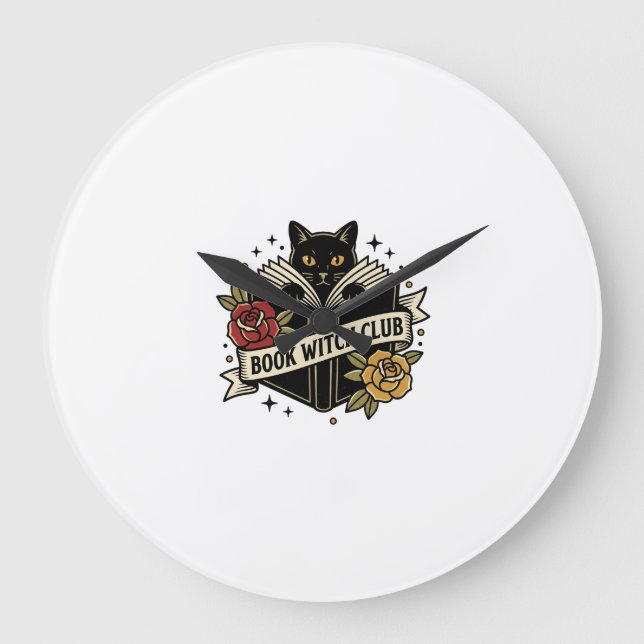 Book Witch Club Cat Logo Large Clock (Front)