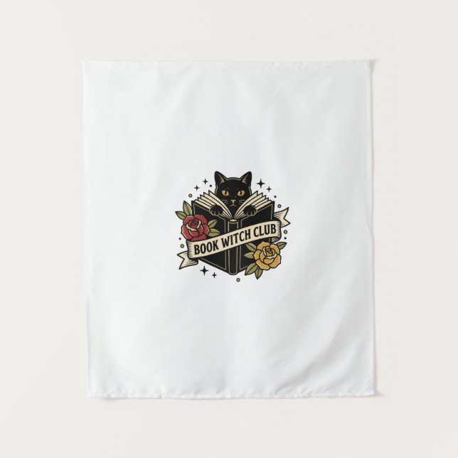 Book Witch Club Cat Logo Tapestry (Front)