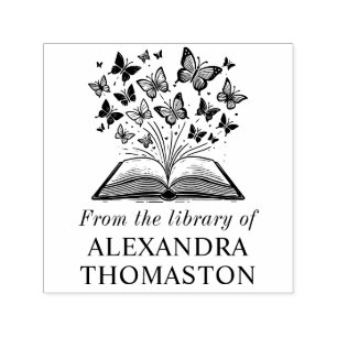 Book with Butterflies #2 Library Book Name Self-inking Stamp