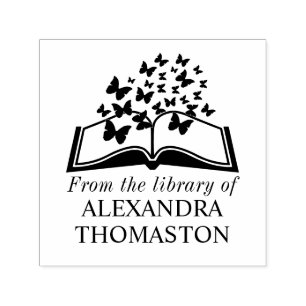 Book with Butterflies “From the library of” Name Self-inking Stamp