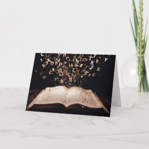 Book With Flying Letters and Sparkles Card