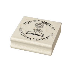 Book with Sunflower “From the library of” Round Rubber Stamp