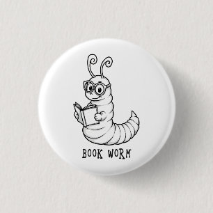 Book worm 3 cm round badge