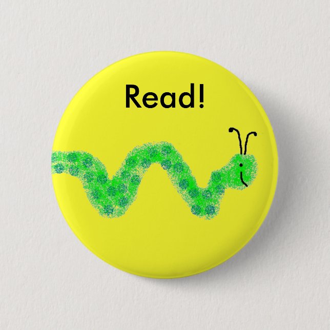 Book Worm 6 Cm Round Badge (Front)
