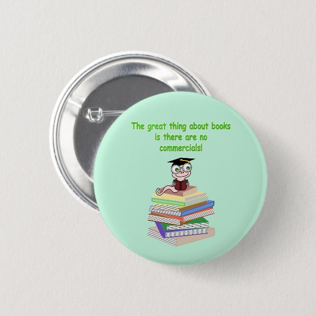 Book Worm 6 Cm Round Badge (Front & Back)