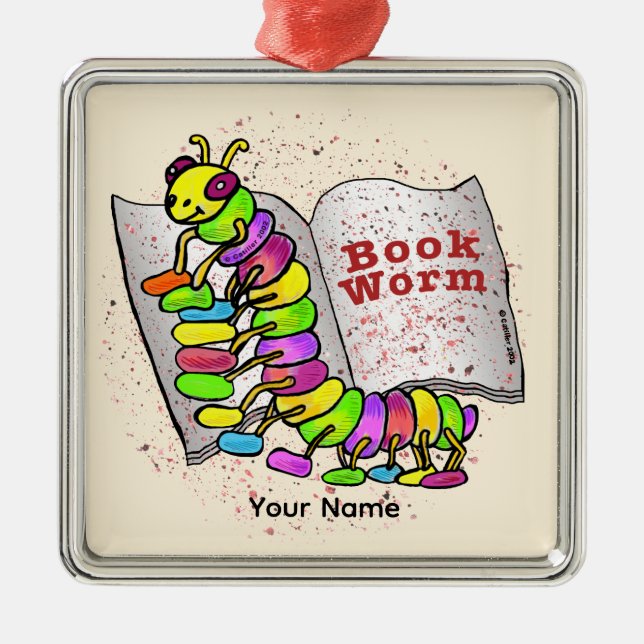 Book Worm Metal Tree Decoration (Front)