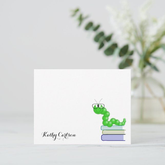 Book Worm Personalised Flat Note Card  (Standing Front)