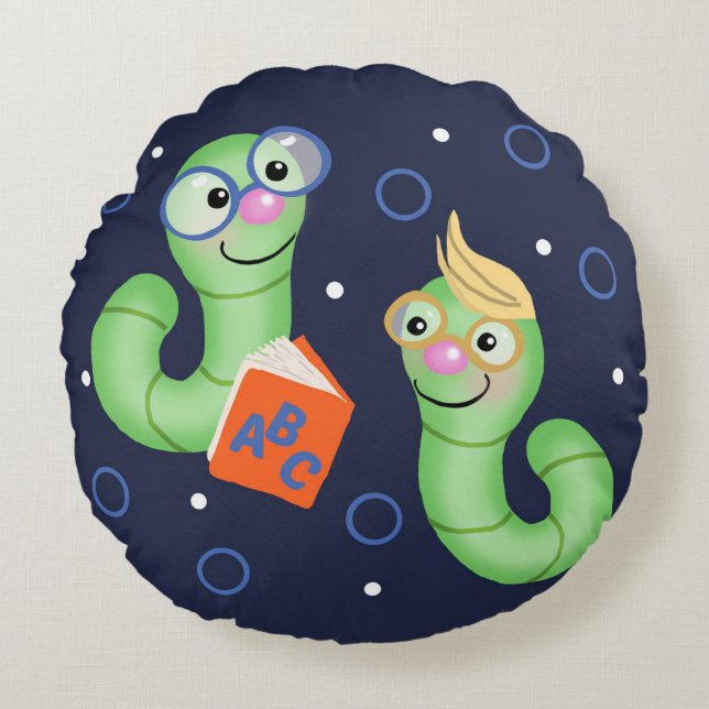 Book Worm Round Cushion (Front)