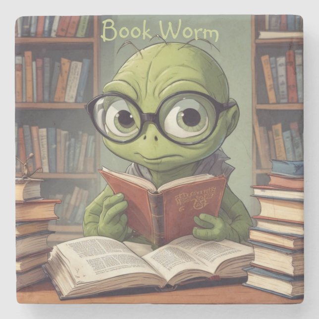 Book Worm Stone Coaster (Front)