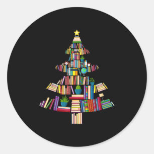 Book Xmas Tree Lights Book Lover Librarian Teacher Classic Round Sticker